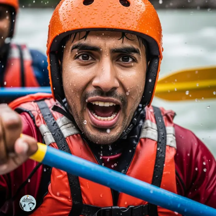 Tourists enjoying river rafting in Manali on the Beas River
